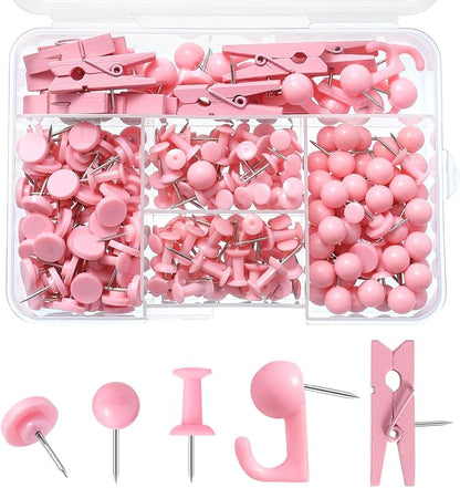 250 Count Pink Push Pins Set, Cute Thumb Tacks by BornforArt