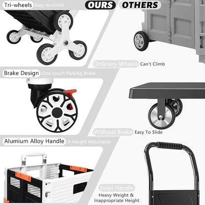 FELICON SELORSS Folding Utility Climber Cart Portable Rolling Crate-White | - Image 7