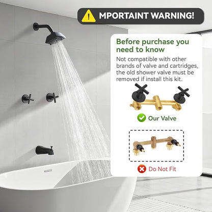 2 Handle Shower Faucet Set with Tub Spout 6-Spray Shower Head and Handle Set Shower Trim Kit with Rough-in Valve Bathroom Shower Faucet Valve Trim Kit Matte Black - Image 2