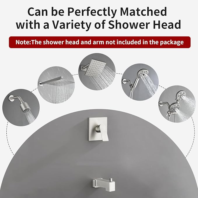 Shower Valve Trim Kit with Tub Spout Wall-Mounted Tub Shower Rough-In Mixer Valve Tub and Shower Trim Kit Bathroom Trim Kit Brushed Nickel - Image 6