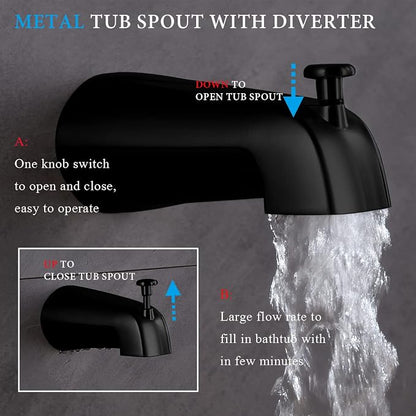 Shower Faucet Set with Tub Spout Matte Black 10 Inch Rainfall Shower with 4 Setting Spray Mixer Shower System Modern Luxury Wall Mounted Tub Shower Faucet Set Rough-in Valve Body (Matte Black) - Image 7