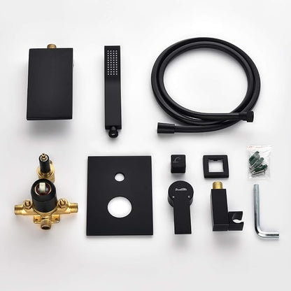 SHAMANDA Waterfall Wall Mounted Bathtub Faucet with Hand Shower, Bathroom Single Handle Tub Faucet Modern Brass Tub Shower Faucet Set(Including Rough-In Valve Body and Trim), Matte Black, L901-7 - Image 9