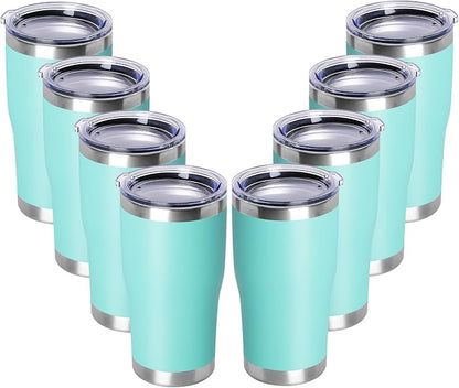 DOMICARE 20oz Tumbler with Lid Stainless Steel Tumblers Bulk, Double Wall Vacuum Insulated Coffee Travel Mug Powder Coated Tumbler, 8 Count (Pack of 1) Light Blue by VisittheDOMICARE