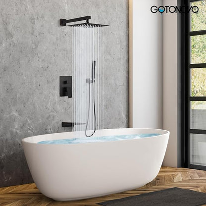 gotonovo Shower System with Tub Spout,Waterfall Tub Shower Faucet Set for Bathroom Head and Handle Set Wall Mounted 3 Function Rough-in Valve and Trim Included 12 inch Shower Head Oil Rubbed Bronze - Image 2