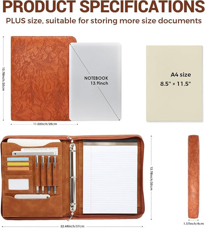 Embossed Faux Leather Zippered Padfolio - Image 3
