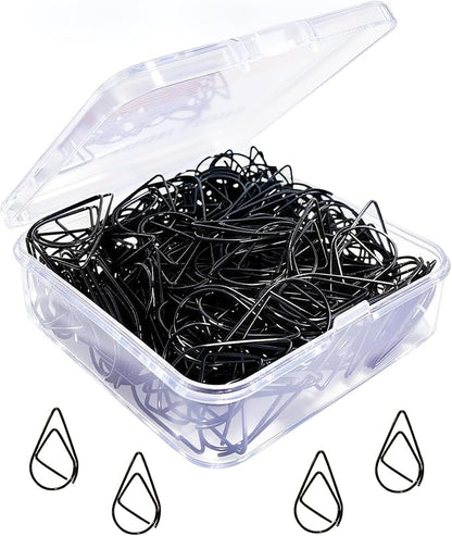 200 Pcs Black Teardrop Paper Clips Bulk, Stainless Steel Rust-Resistant by MORNLIGHT