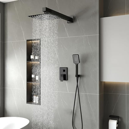 Shower Head Matte Black, Shower Faucet Set Bathroom Shower System with 8 inch Square Rain Shower Head Wall Mounted with 3-Setting Handheld Spray, Rainfall Shower Combo Set - Image 2
