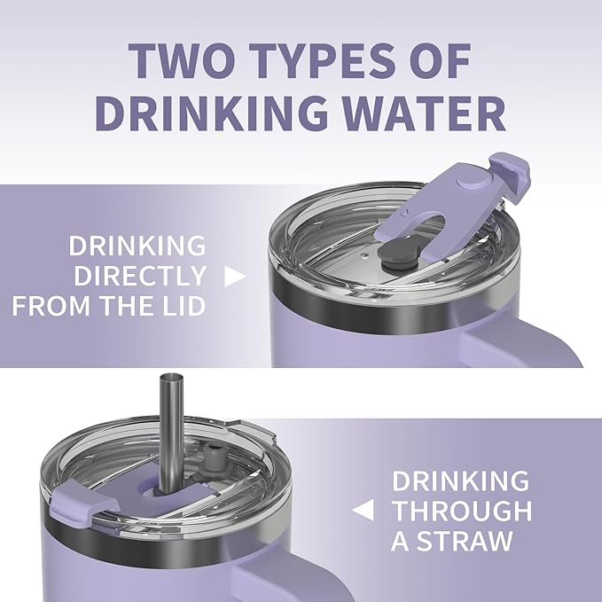 20 oz Tumbler with Handle,Tumbler with Lid and Straw,Double Wall Insulated Cup Stainless Steel Travel Mug(Cold for 34 Hours),Water Bottle for Iced Tea,Coffee,Cold Beverages(Purple) - Image 4