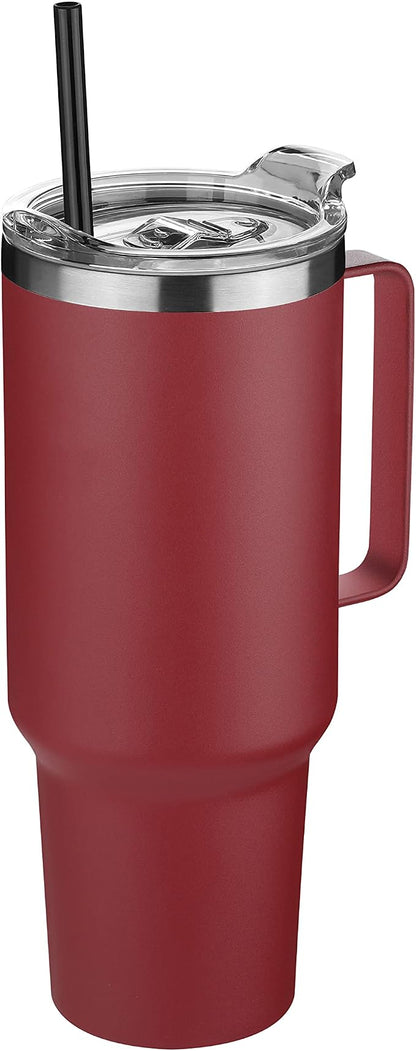 HASLE OUTFITTERS 40 oz Stainless Steel Tumbler with Handle, Vacuum Insulated Tumblers Bulk, Reusable Double Wall Travel Coffee Mug, Durable Powder Coated Water Bottles(Wine Red, 1) by HASLEOUTFITTERS