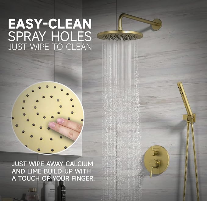 Lava Odoro Modern 2-Setting Round Rain Shower System, Gold Rainfall Shower Faucet Set Rain Shower Head and Handle Set, Shower Valve Trim Kit, 10 Inch, Brushed Gold, SF104-SG - Image 4