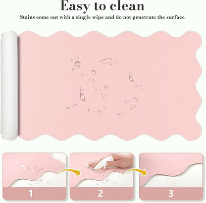 iCasso Pink Leather Desk Mat, Extra Large Scalloped Mouse Pad - Image 4
