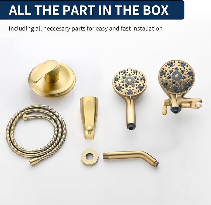 Tub and Shower Faucet Set Complete Dual Shower Head and Handheld 2 in 1 Combo Set Shower System with Tub Spout Tub and Shower Trim Kit Brushed Gold - Image 8