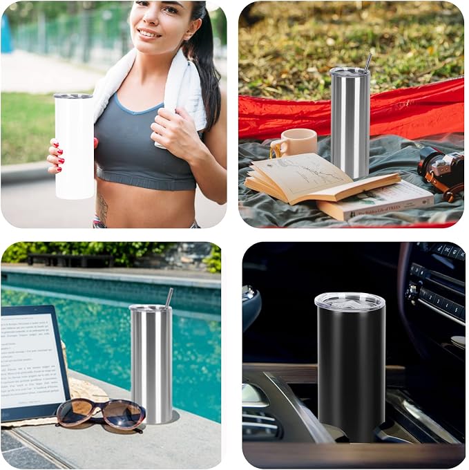 16 Pack 20 Oz Straight Skinny Tumblers,Individually Gift Boxed Stainless Steel Slim Skinny Tumbler Set Bulk, 20 Oz Insulated Slim Thin Travel Tumbler Cup for Diy, White - Image 7