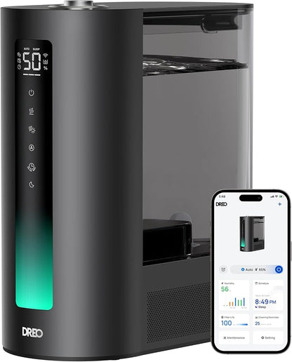 DREO 6L Humidifiers for Bedroom, Smart Warm & Cool Mist for Large Room, 60Hr Quiet Runtime for Baby, Plant, Humidity Sensor, Indicator Light, 12H Timer, Google/Alexa, Black by DREO