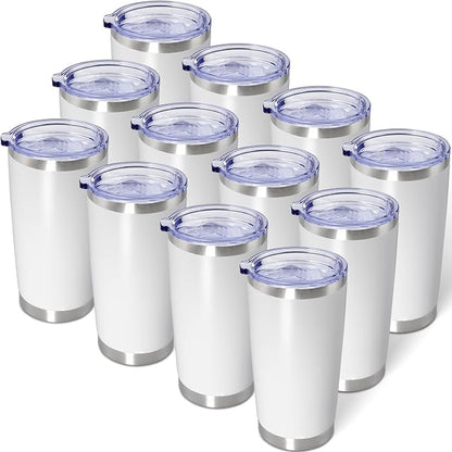 AIANJI 20oz Tumbler Bulk Stainless Steel Tumblers with Lid Vacuum Insulated Double Wall Travel Coffee Mug Powder Coated Tumbler Cup for Hot and Cold Drinks(White, 12 pack) by AIANJI