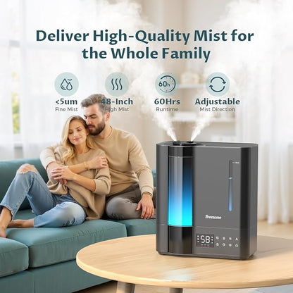 BREEZOME 8L Humidifiers for Bedroom, Warm & Cool Mist for Large Room Home, Top Fill Ultrasonic Humidifier, Humidity Sensor, Essential Oil, 60H Runtime, Quiet for Baby, Plants, Fast Relief - Image 9