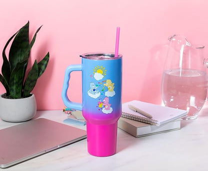 Silver Buffalo Care Bears Featuring Grumpy Bear, Funshine, and Love-A-Lot Bear Heart Showers Ombre Double Walled Stainless Steel Tumbler with Handle and Straw, Fits in Standard Cup Holder, 40 Ounces - Image 5