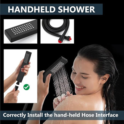 Aolemi Shower Faucet Set with Handheld Spray High Pressure Shower System Shower Faucets Sets Complete Rough-in Valve and Shower Trim Kit Wall Mount Rainfall 10 Inch LED Shower Head Matte Black - Image 7