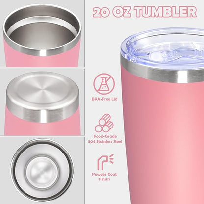 20oz Tumbler Stainless Steel Tumbler Cup with Lid Vacuum Insulated Double Wall Travel Mug, Durable Powder Coated Travel Coffee Tumbler Mug for Hot & Cold Drinks, Pink,4 Pack - Image 3