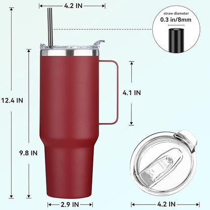 HASLE OUTFITTERS 40 oz Stainless Steel Tumbler with Handle, Vacuum Insulated Tumblers Bulk, Reusable Double Wall Travel Coffee Mug, Durable Powder Coated Water Bottles(Wine Red, 1) - Image 3