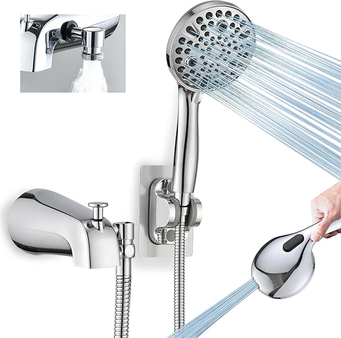 All Metal Bathtub Faucet with Sprayer 10 Settings, Fit for 1/2 inch or 3/4 inch Thread Pipe, 1/2 inch Slip on Pipe,Tub Spout with Diverter Chrome by YASINU