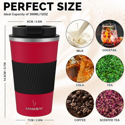 MOMSIV 12oz Travel Mug, Insulated Coffee Cup with Leakproof Lid, Vacuum Stainless Steel Double Walled Reusable Tumbler for Hot and Cold Water Coffee and Tea In Travel and Car - Image 2