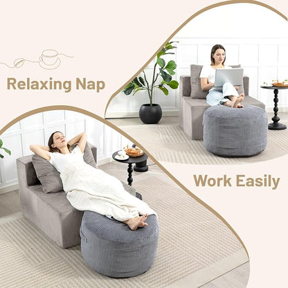 Round Stuffed Pouf Ottoman, Corduroy Foot Rest - Image 4