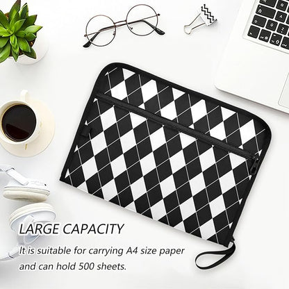 Black White Harlequin Pattern Accordion File Organizer Expanding Document Folder - Image 6