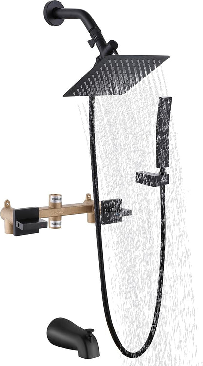 2 Handles Shower Faucet Set with Tub Spout Bathtub Shower Faucet Combo Set Shower System Complete Tub and Shower Trim Kit Matte Black by FSCEPIXI