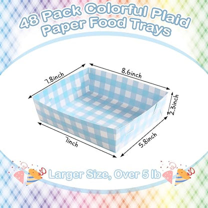 Suclain 48 Pack Light Blue and White Gingham Paper Trays 5 lb Grease Resistant - Image 3