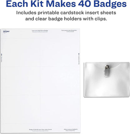 Avery Customizable Name Badge Clips, 2 Packs, 80 Printable Inserts and Badge - Image 3