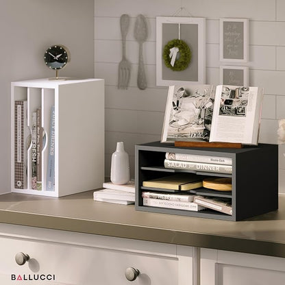 Ballucci File Organizer, 3-Tier Document Paper Sorter, Stackable Wood Desk - Image 8