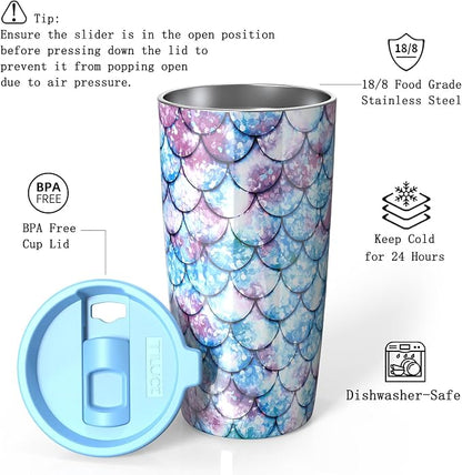 TILUCK 20 oz Insulated Tumbler with BPA-Free Lid, Stainless Steel Vacuum Travel Coffee Mug, Double Wall Coffee Tumbler（20oz，FishScales） - Image 2