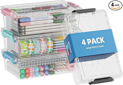 BiuLeon 4 Pack Extra Large Pencil Box, Plastic Pencil Case Organizer, Stackable by Unknown