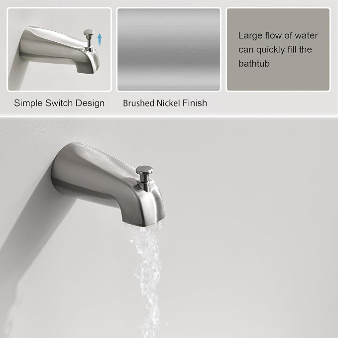 Tub Shower Faucet Set with Valve, Tub and Shower Faucet Set Complete Brushed Nickel, Single-Handle Tub and Shower Trim Kit with High-Pressure 6 Inch Rain Shower Head and Tub Spout - Image 4