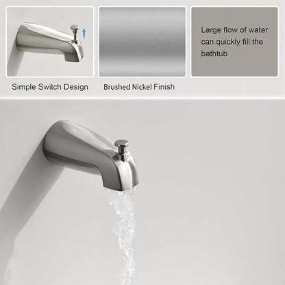 Tub Shower Faucet Set with Valve, Tub and Shower Faucet Set Complete Brushed Nickel, Single-Handle Tub and Shower Trim Kit with High-Pressure 6 Inch Rain Shower Head and Tub Spout - Image 4