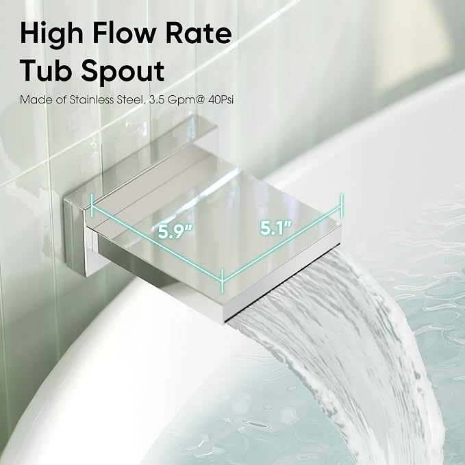 Esnbia Bathtub Shower Faucet Set, Rain Shower System with Tub Spout, 10 Inches Shower Heads with Handheld Spray Combo, Wall Mounted Shower Fixtures with Shower Valve kit, Chrome - Image 3