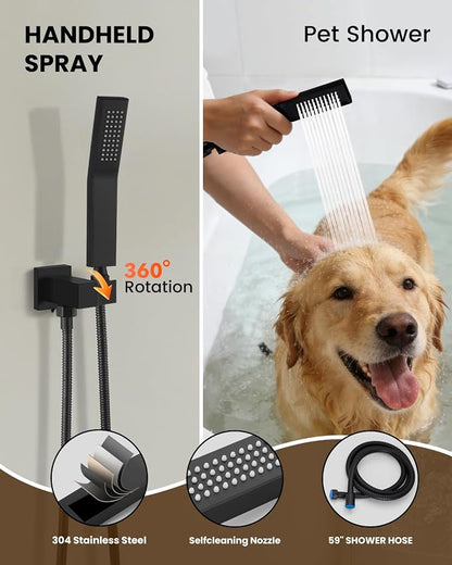 gotonovo Shower System with Tub Spout,Waterfall Tub Shower Faucet Set for Bathroom Head and Handle Set Wall Mounted 3 Function Rough-in Valve and Trim Included 10 inch Shower Head Matte Black - Image 6