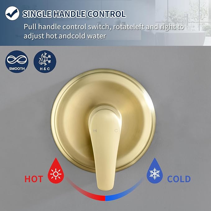 Tub and Shower Faucet Set Complete Dual Shower Head and Handheld 2 in 1 Combo Set Shower System with Tub Spout Tub and Shower Trim Kit Brushed Gold - Image 4