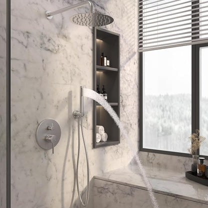 MONDAWE Round Shower Faucet Set, Wall Mounted Shower System 10 Inch Rainfall Shower Head with Handheld Combo, Brushed Nickle High Pressure Shower Set -Valve Included - Image 3