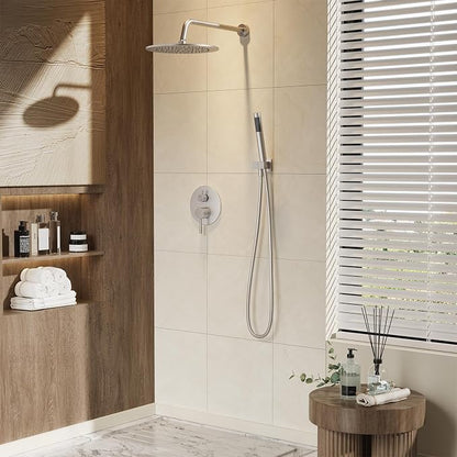 Gabrylly Shower System, Wall Mounted Shower Faucet Set with Shower Valve, High Pressure 10" Rain Shower head with Handheld Spray Combo, 2 Way Rainfall Shower Head Set, Brushed Nickel - Image 2