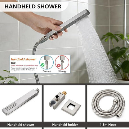 Midanya Rain Shower System Tub Shower Faucet Set Square Rainfall Waterfall Shower Head with Handheld Sprayer Tub Spout Combo Wall Mounted bathtub faucet set Rough-in Valve, 12 Inch Brushed Nickel - Image 7