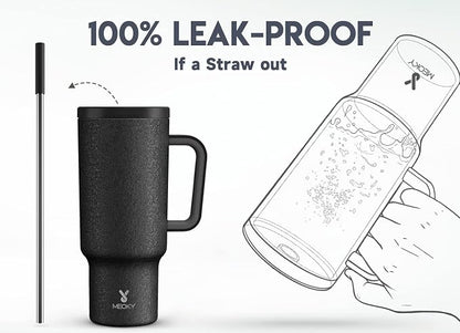 Meoky 40oz Tumbler with Handle, Leak-proof Lid and Straw, Insulated Coffee Mug Stainless Steel Travel Mug, Keeps Cold for 34 Hours or Hot for 10 Hours (Night) - Image 3