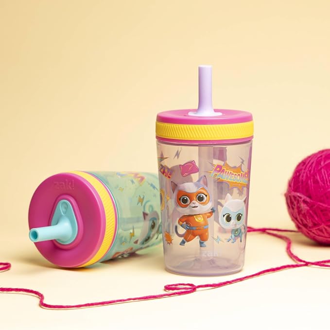 Zak Designs Disney SuperKitties Kelso Toddler Tumblers For Travel or At Home, 15oz 2-Pack Durable Plastic Sippy Cups With Leak-Proof Design is Perfect For Kids (Ginny, Sparks, Buddy, Bitsy) - Image 3