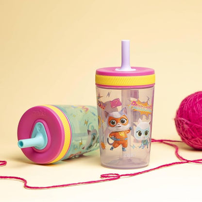 Zak Designs Disney SuperKitties Kelso Toddler Tumblers For Travel or At Home, 15oz 2-Pack Durable Plastic Sippy Cups With Leak-Proof Design is Perfect For Kids (Ginny, Sparks, Buddy, Bitsy) - Image 3