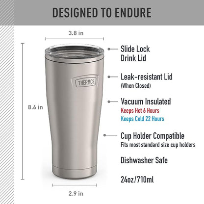 THERMOS ICON SERIES, Stainless Steel Cold Tumbler with Slide Lock, 24 Ounce, Matte Stainless Steel - Image 7