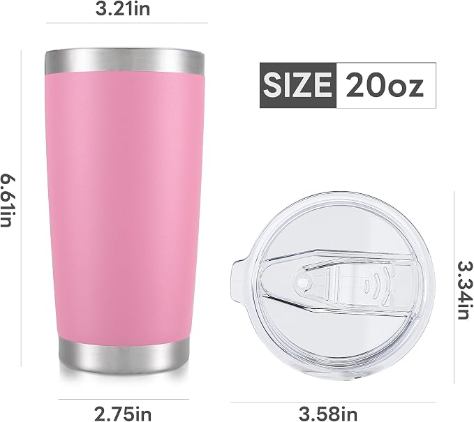 20 oz Tumbler with Lid Stainless Steel Insulated Tumblers Bulk Double Wall Vacuum Cups Powder Coated Travel Mug Keep Drink Cold and Hot, Pink, 8 Pack - Image 7