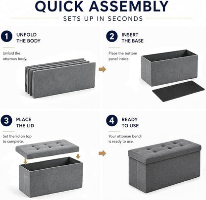 ALASDO 30 Inch Folding Storage Ottoman Bench - Image 4