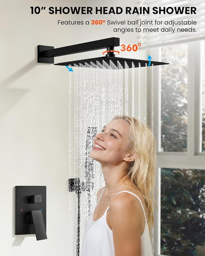 gotonovo Shower System with Tub Spout,Waterfall Tub Shower Faucet Set for Bathroom Head and Handle Set Wall Mounted 3 Function Rough-in Valve and Trim Included 10 inch Shower Head Matte Black - Image 3