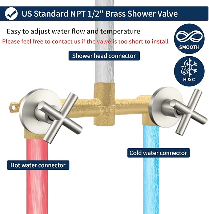 2 Handles Shower Faucet Shower System Complete 2 in 1 Shower Combo Set with Handheld Showerhead Shower Trim Kit Wall Mounted Shower Fixtures Brushed Nickel - Image 5